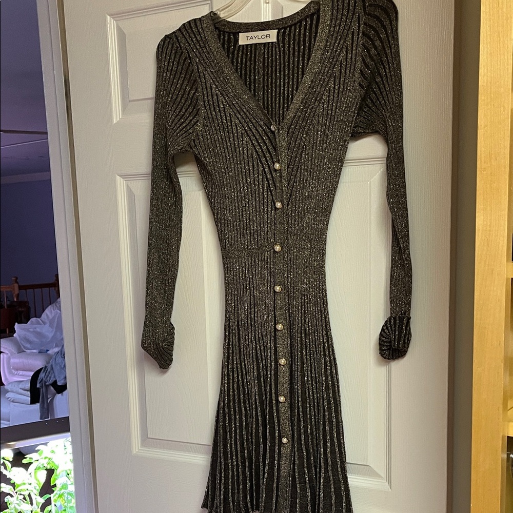 Taylor Metallic Black Long Sleeve Dress